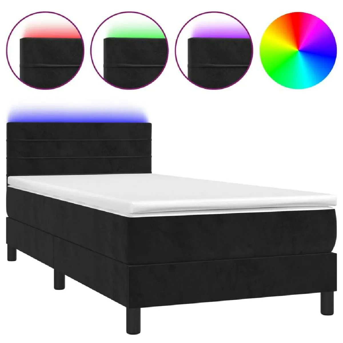 Lit adulte- Lit + matelas,Sommier à lattes de lit avec matelas et LED Noir 80x200 cm -GKD68563