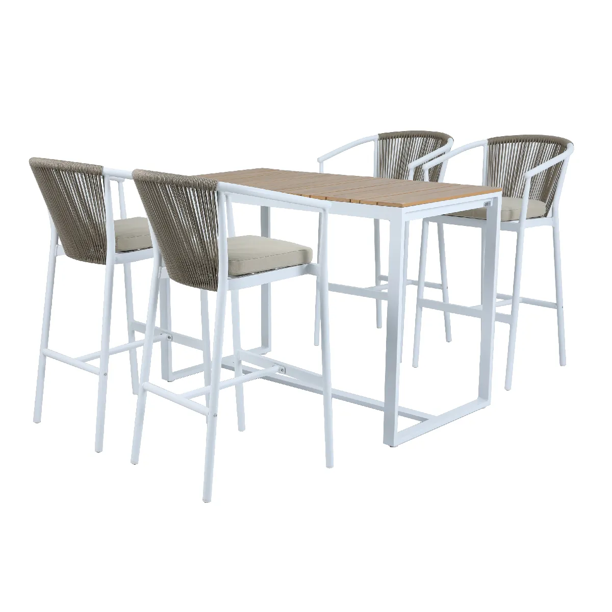 AXI Ravi Mange Debout Table Haute avec 4 tabourets Aluminium & polywood, Aspect Bois teck- Table Haute et Bar avec Tabouret de Bar - 5-pièces Bar pour l'extérieur/Jardin