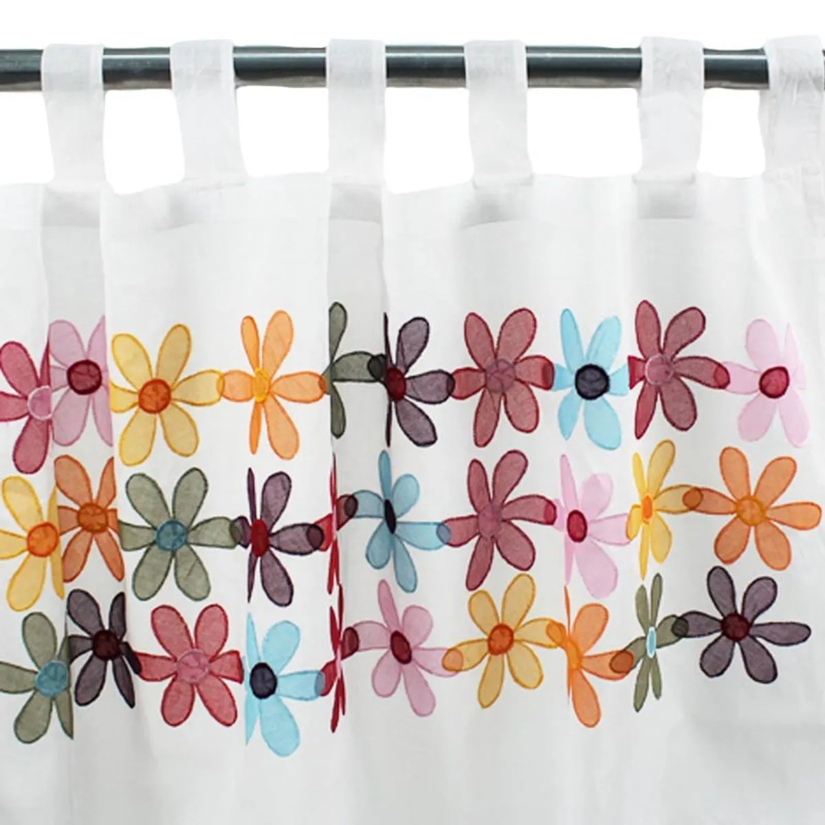 UNITED FLOWERS - Voilage à pattes fleurs multicolores blanc 110x250