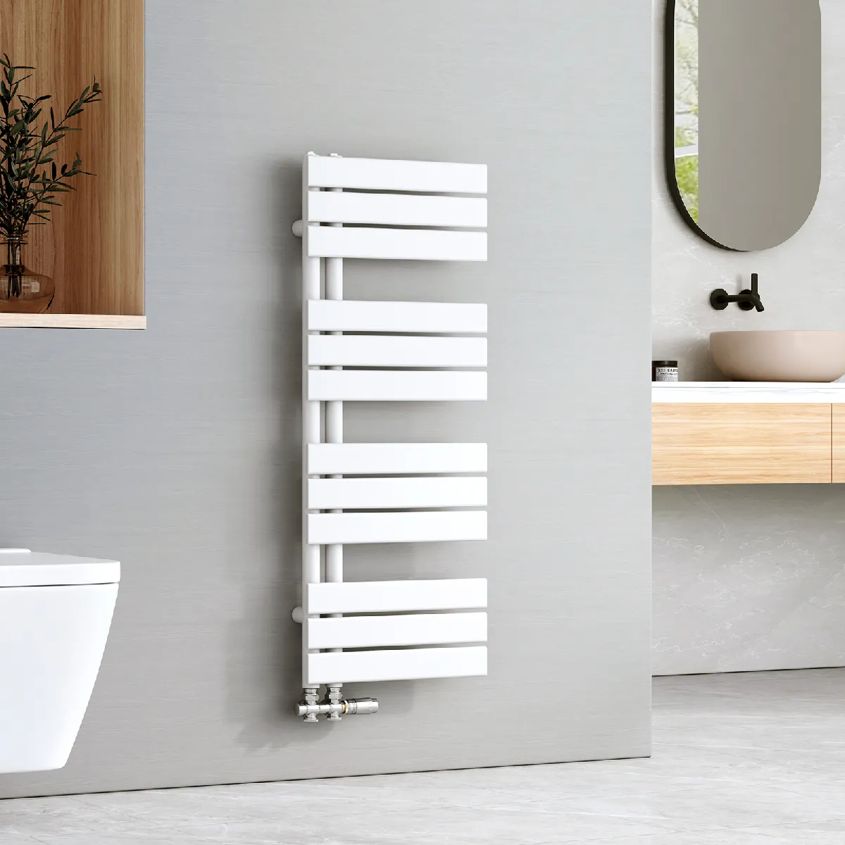 EMKE Radiateur Panneau, Sèche-serviette eau Chaude, Porte-Serviettes Pour Le Chauffage de la Salle de Bain, Chauffe Serviettes à Température Constante, 100x40cm, 456W, Blanc