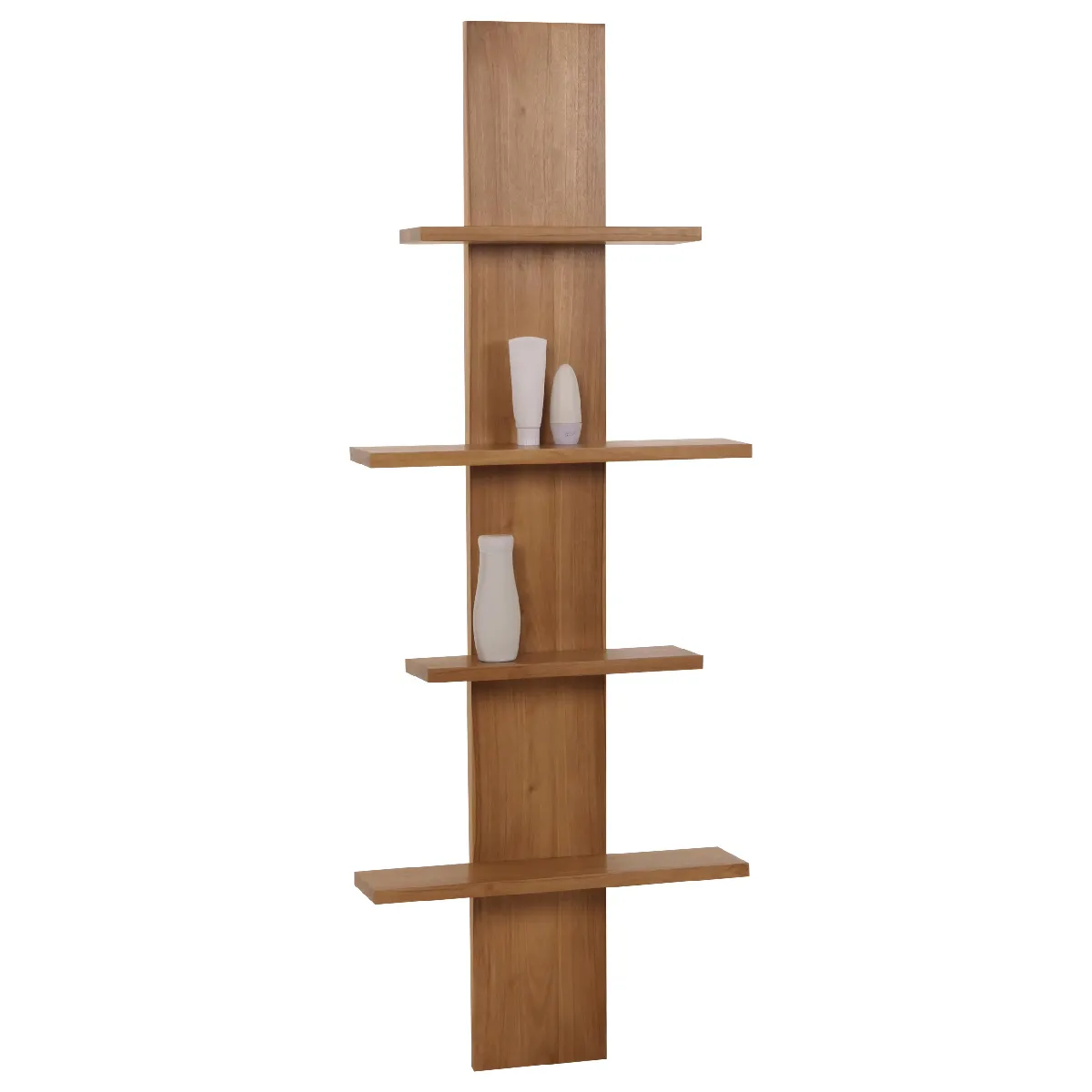 Étagère murale en teck HWC-M72, Étagère de salle de bain Étagère suspendue, teck de qualité B-Grade (bois de cœur, 20-30 ans), 51x56x15cm