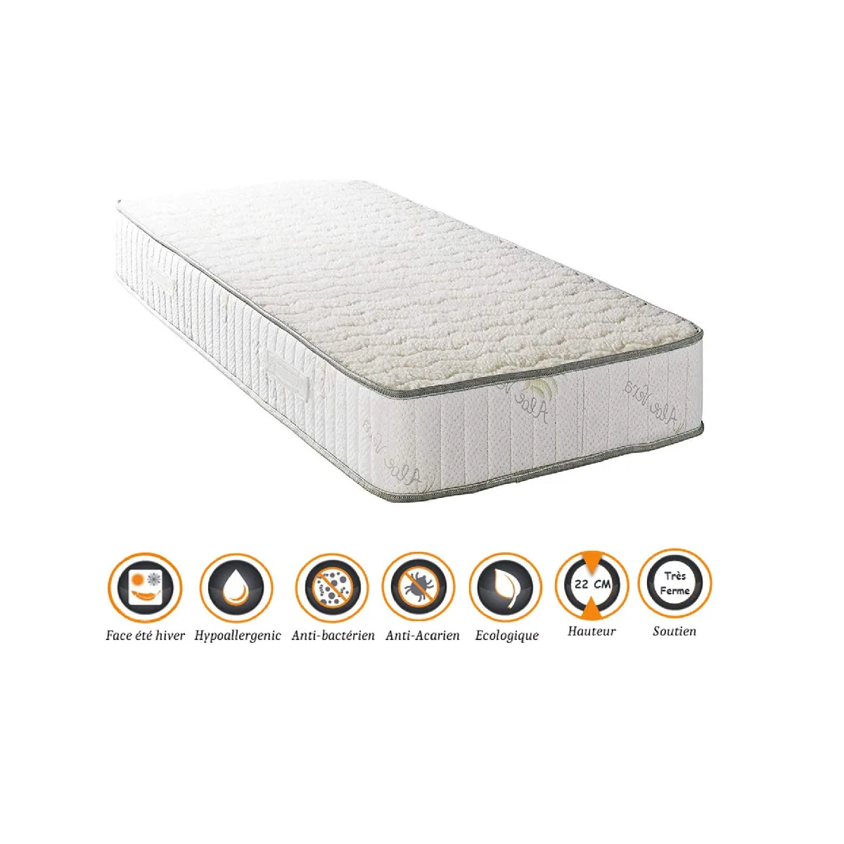 Matelas Orthopédique 140x190 x 22 cm - Très Ferme - Face Hiver Laine - Ame Poli Lattex Haute Densité - Hypoallergénique