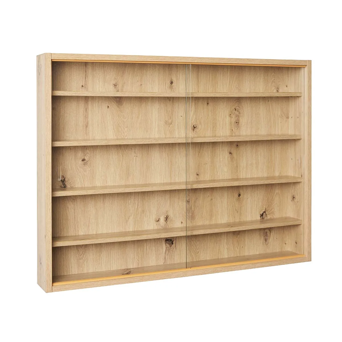 Vitrine murale, étagère murale avec 5 tablettes en bois coloris imitation chêne artisan - longueur 80 x profondeur 9,5 x hauteur 60 cm