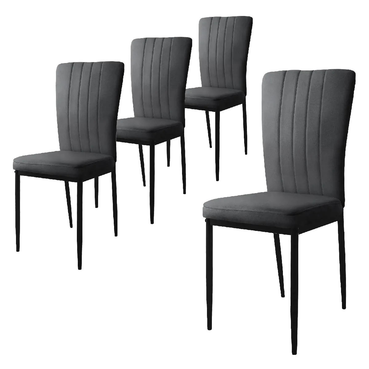 Set de 4 chaises de salle à manger Chaise de cuisine Chaise rembourrée Chaise de salon Gris velours