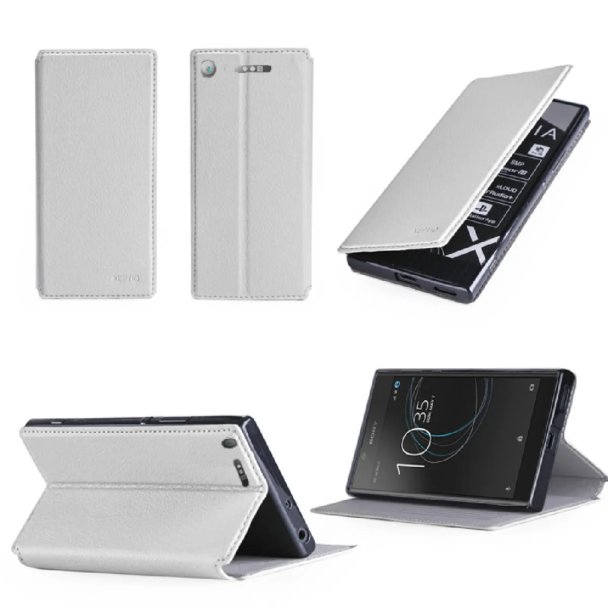 Etui luxe Sony Xperia XZ1 Compact 4G blanc Ultra Slim Style Cuir avec stand - Housse coque de protection Sony XZ1 Compact Dual Sim smartphone 2017 / 2018 blanche - Accessoires pochette cover XEPTIO case