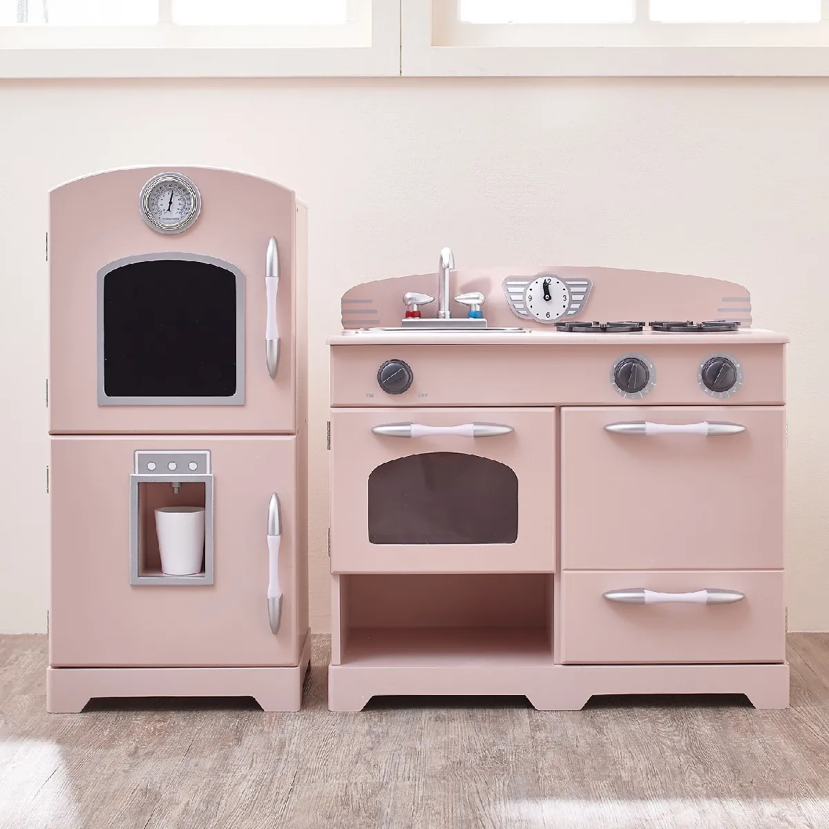 Cuisine enfant Little Chef dinette en bois rose fille garçon jeux TD-11413P