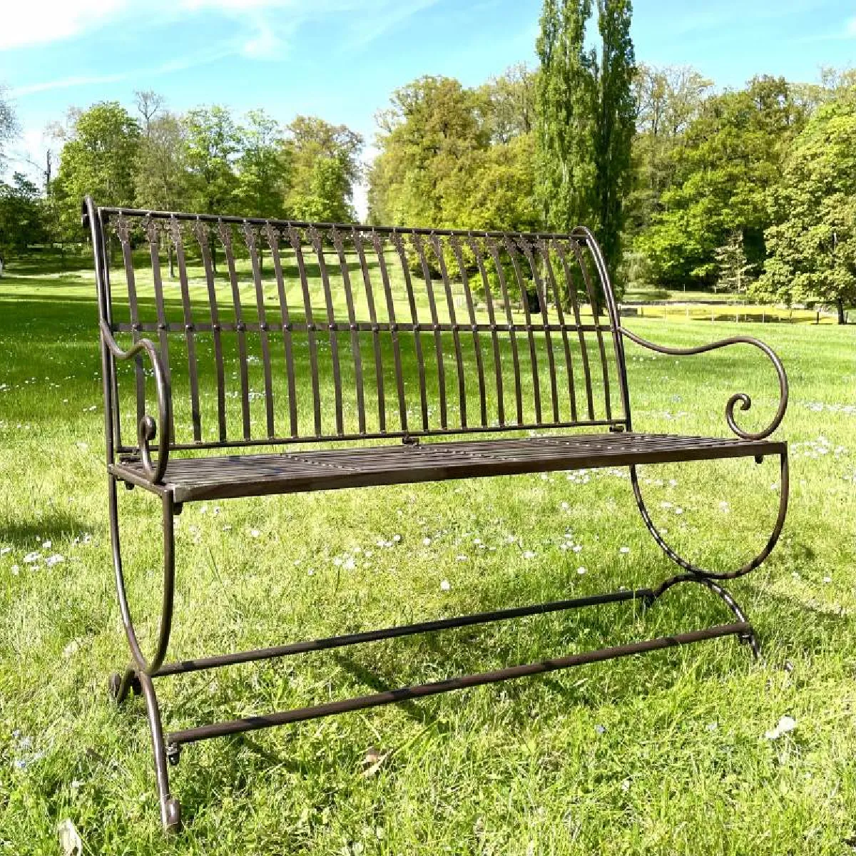 Banc de Jardin Anton Banquette en Fer Marron 2 Places Personnes Fauteuil de Jardin Mobilier de Qualité 55x84x103cm