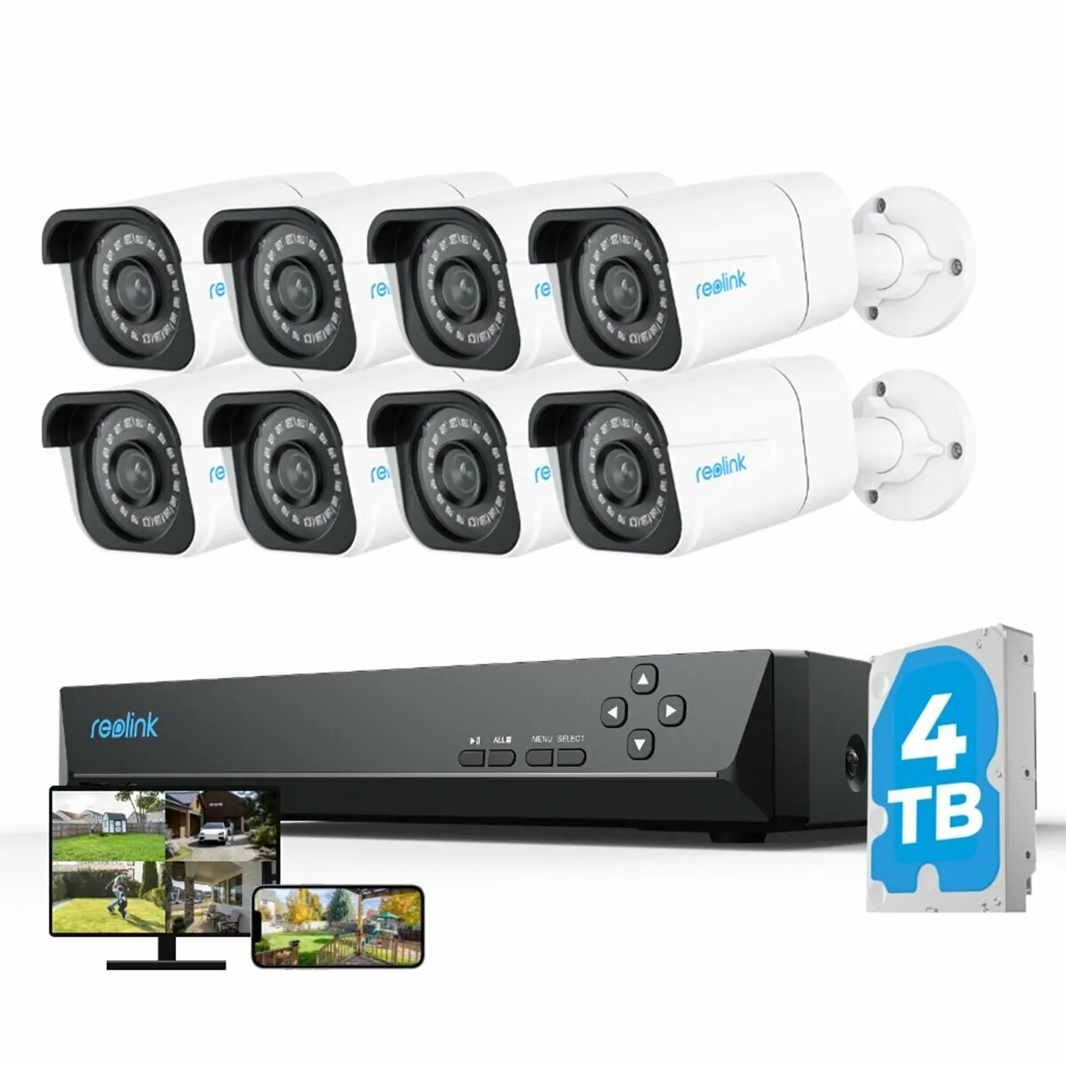 Reolink Kit Vidéo Surveillance avec 8MP 8X Bullet Caméra IP PoE et 16CH 4To NVR, Détection Personne/Véhicule, Vision Nocturne 30m avec Audio