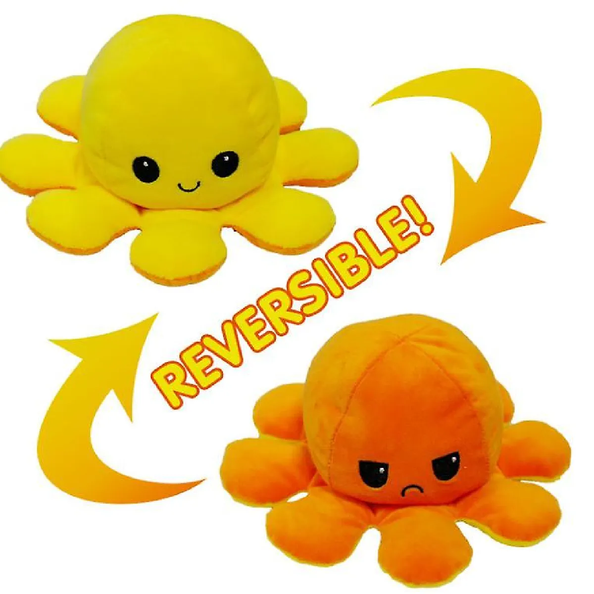 Peluche réversible, peluche retournée double face Peluche lumineuse réversible Pieuvre réversible (jaune orange)