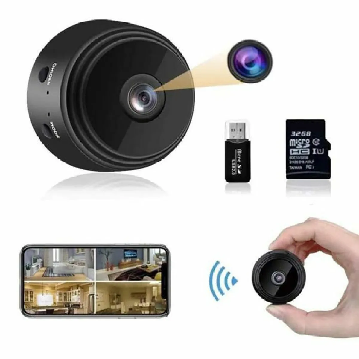 TD® Mini caméra de surveillance HD 1080p - Batterie Micro WiFi - Petite caméra avec vision nocturne infrarouge et carte SD 32 G - [6