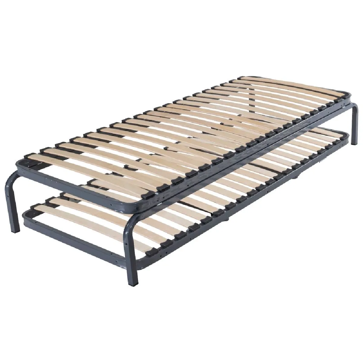 Ensemble lit gigogne métal 90x190 - 20 lattes bois - Gain de place - Made in France