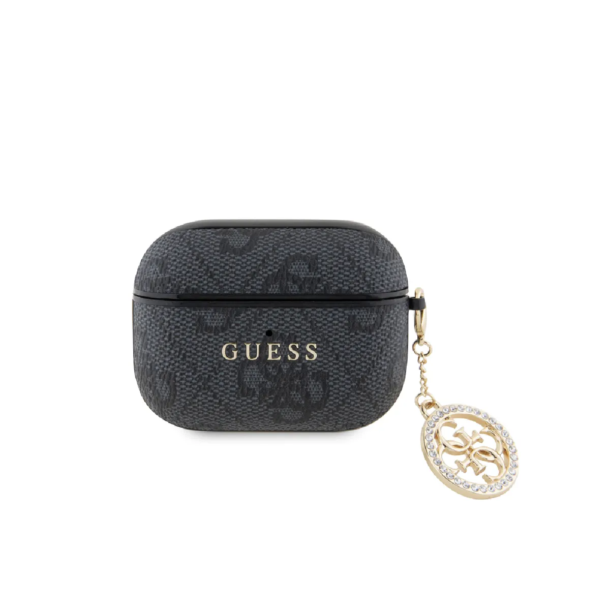 Guess Coque pour Airpods Pro 4G Script avec Charm Scintillant Ornée de Strass Noir