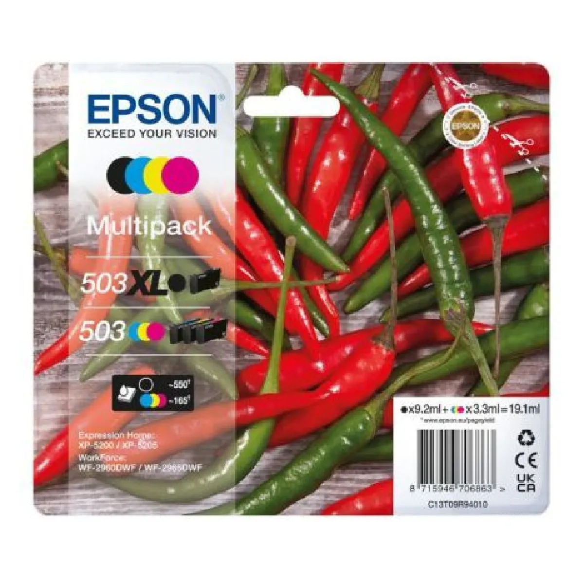 Pack De 4 Cartouches D'origine Epson 503Xl Bk 503 C+M+Y - C13T09R94010 [Pag-550] [Ml-9]