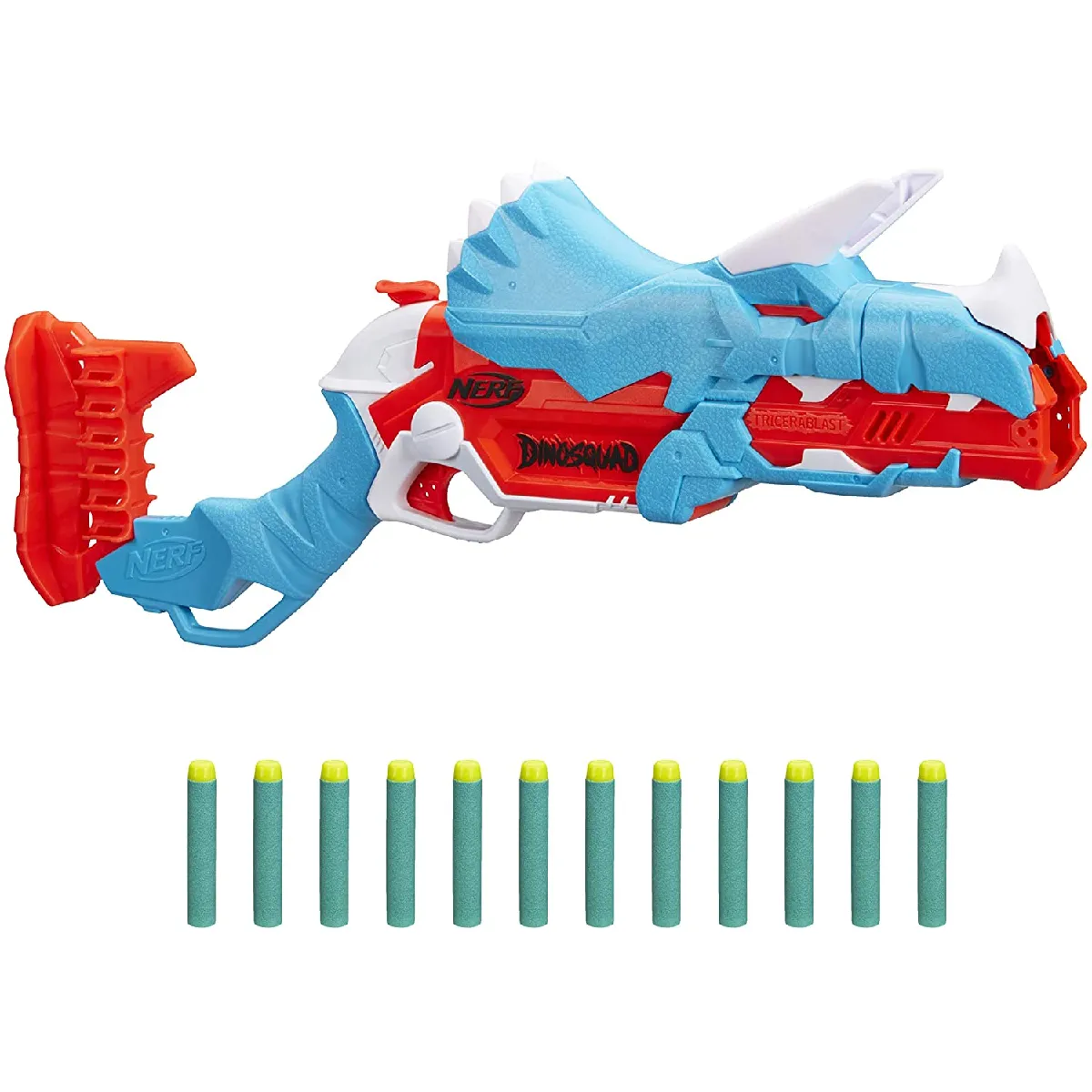 pistolet dinoSquad Tricera-Blast bleu rouge blanc