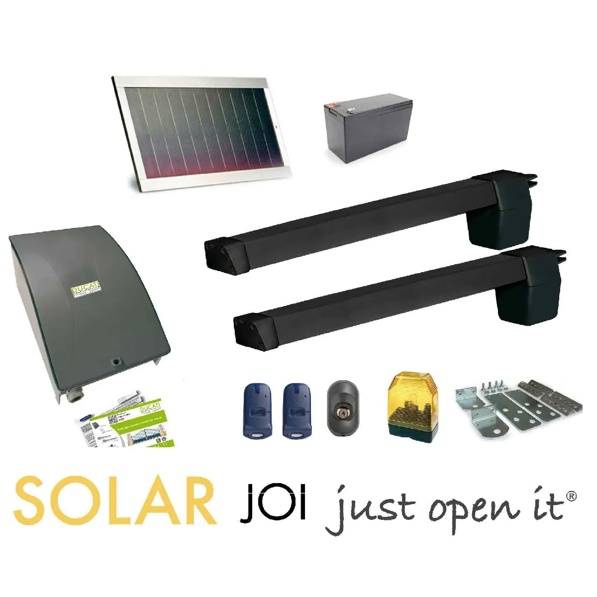 Kit Motorisation Portail Solaire Ducati Home Automation HC619 SOLAR - Pour portail à 2 vantaux battants maxi 3m 300kg chaque vantail