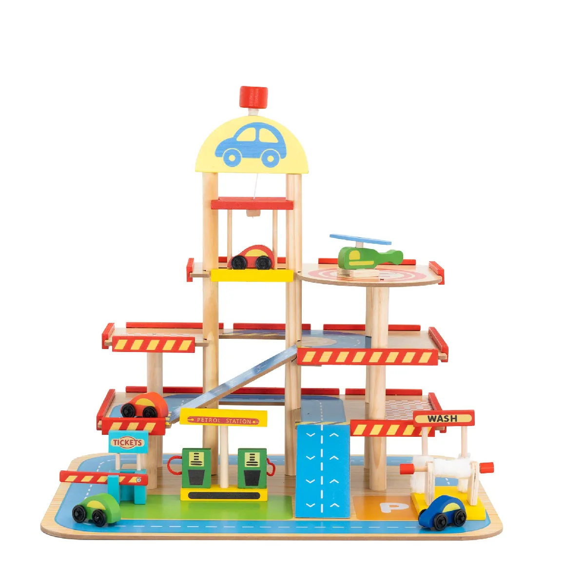 Circuit Voitures Jouet pour Enfants et Garage Montessori Robincool Monza 50x40x47cm 5 Accessoires Inclus Bois Écologique