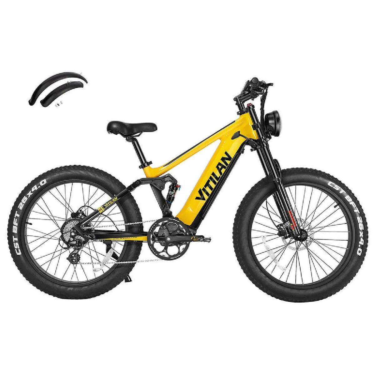 Vitilan T7 Vélo électrique de montagne, 26 * 4,0 pouces CST Fat Tires 750W Moteur Bafang Batterie 48V 20Ah - Jaune