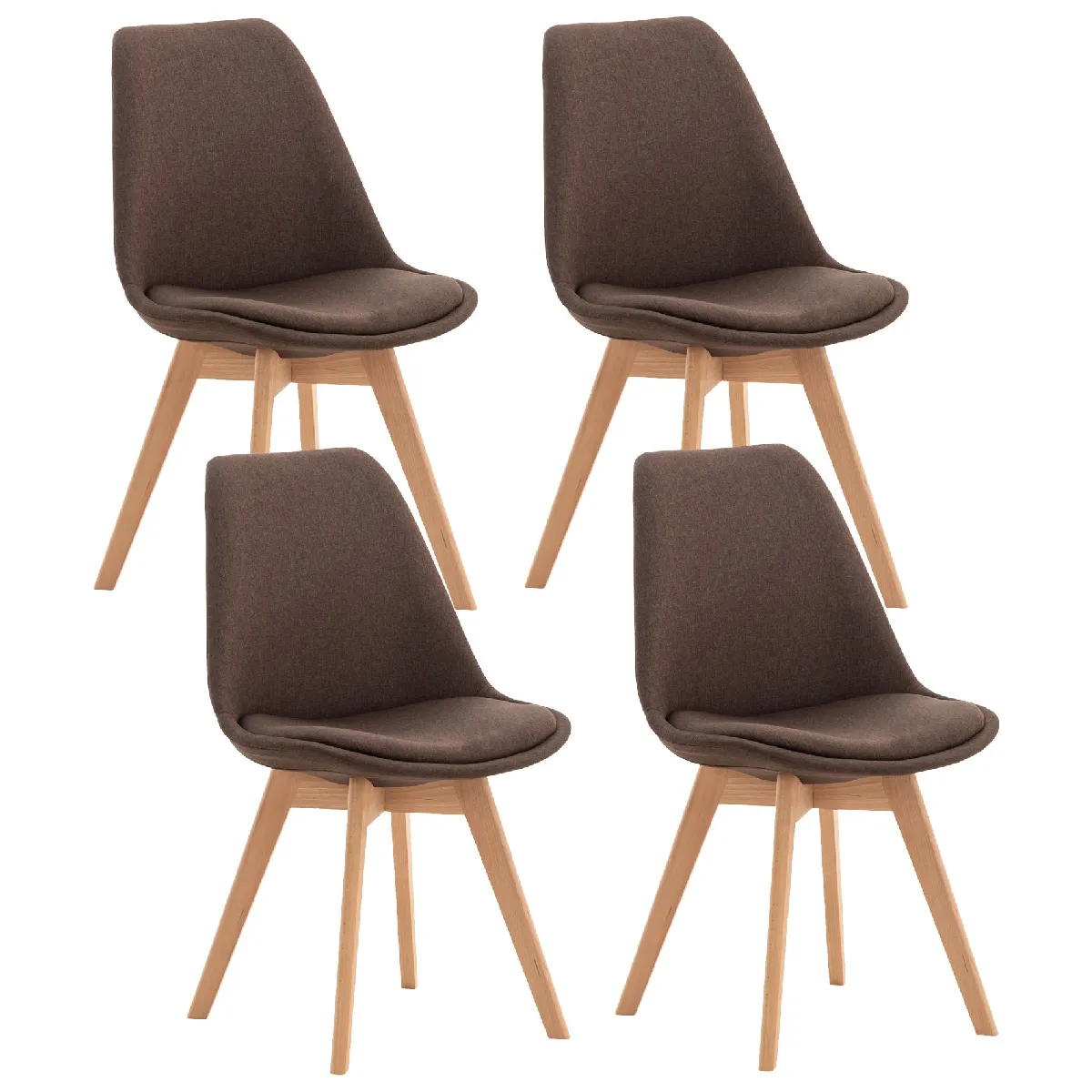 Lot de 4 chaises de salle à manger cuisine bureau style scandinave en tissu marron pieds en bois CDS10087