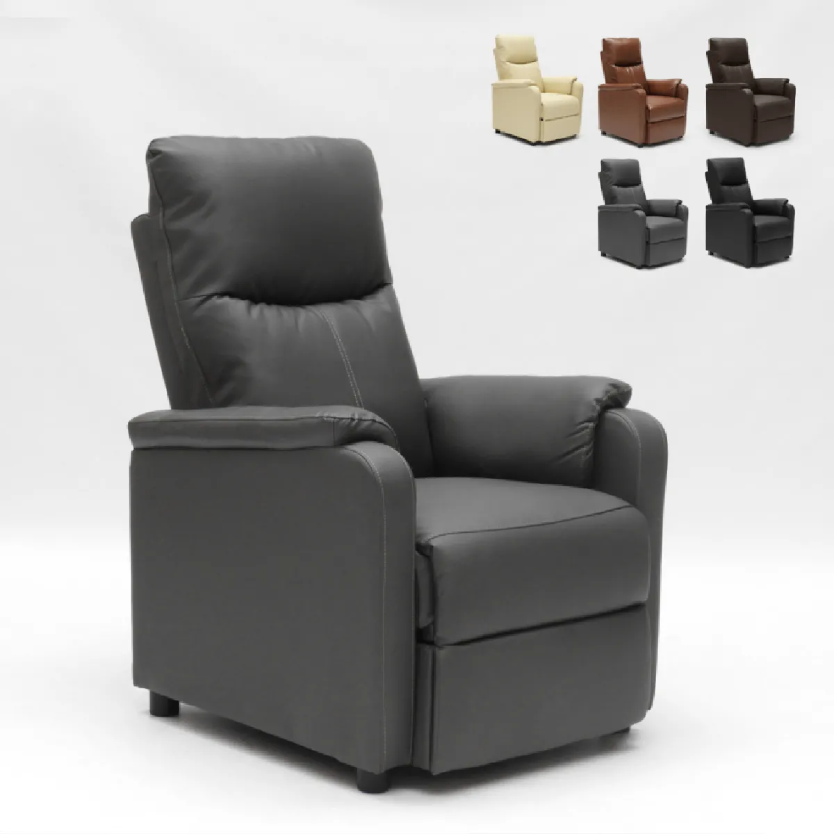 Fauteuil relax inclinable avec repose-pieds en similcuir Giulia, Couleur: Gris