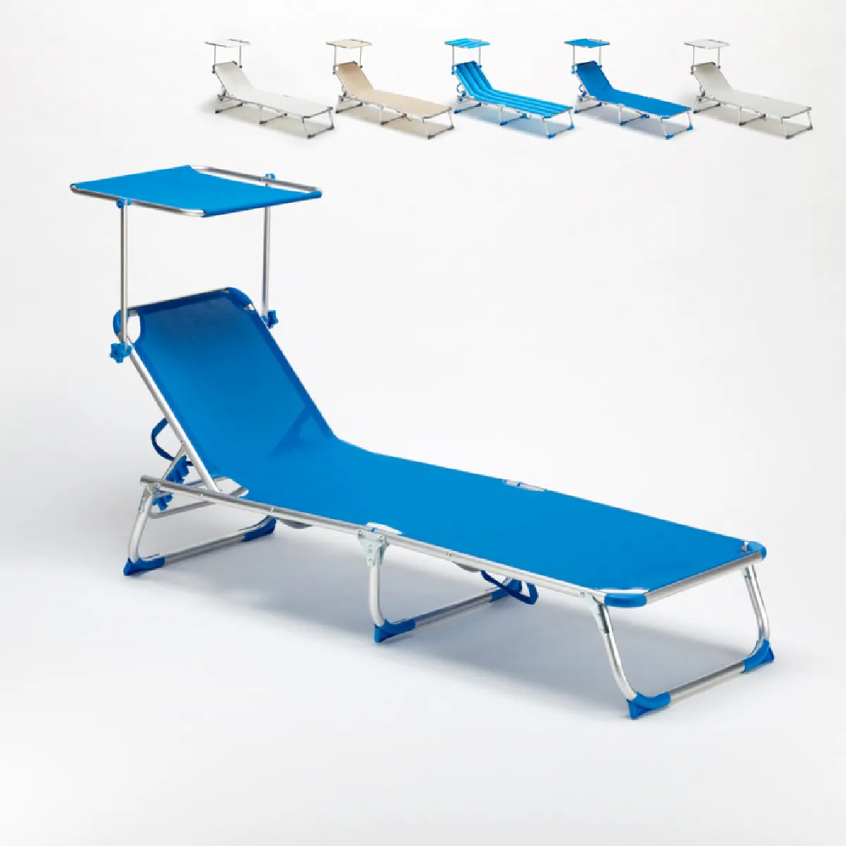 Lit de plage pliant bain de soleil transat piscine portable pare-soleil California, Couleur: Bleu