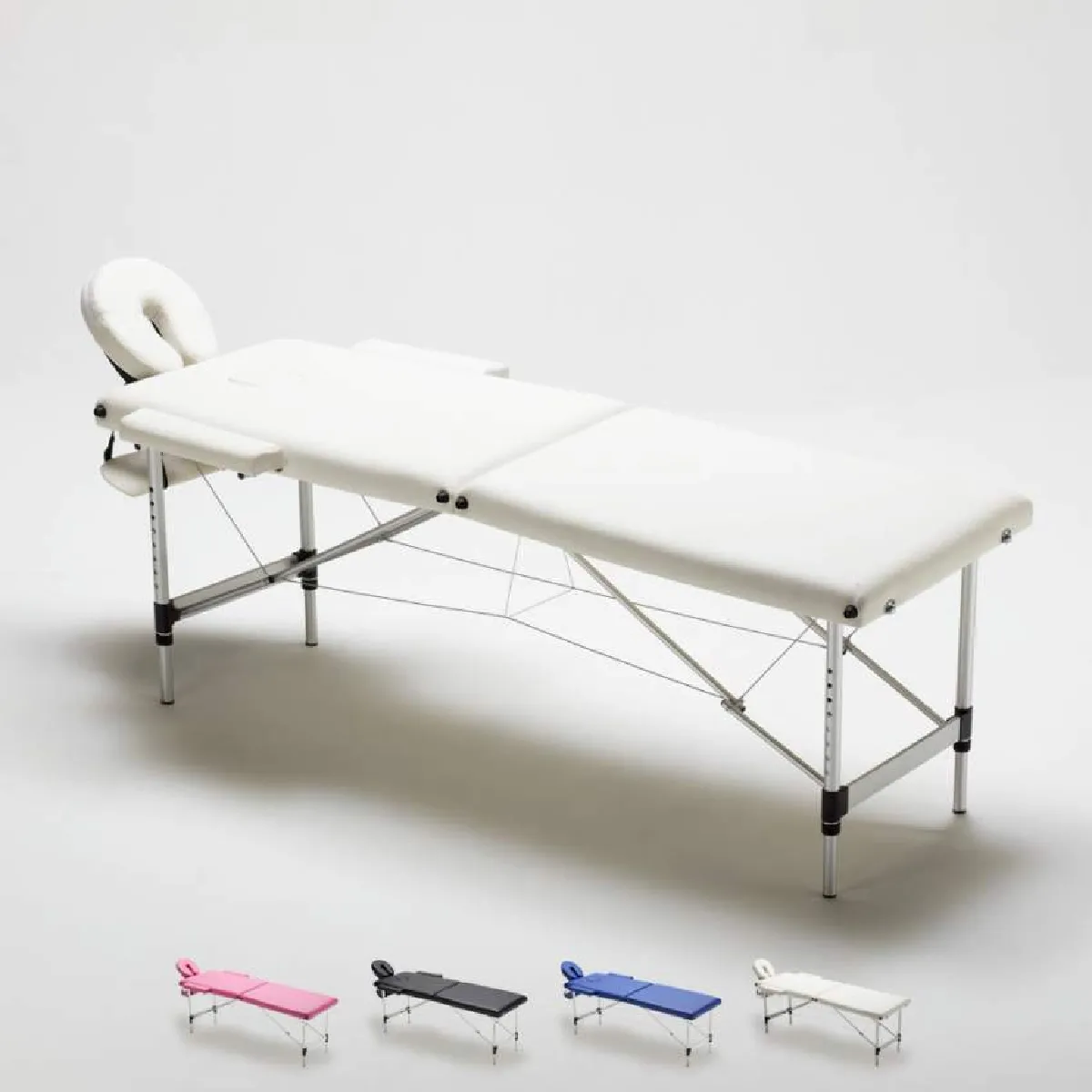 Table de massage pliante en aluminium portable 2 zones 210 cm Shiatsu, Couleur: Blanc