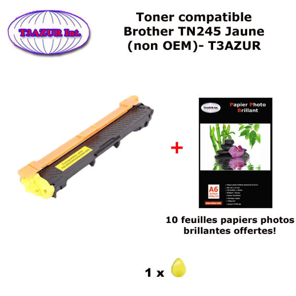 Toner compatible TN245Y pour imprimante Brother DCP 9015CDW 9020CDW HL 3140CW 3150CDW 3170CDW+ 10f A6 brillants - T3AZUR