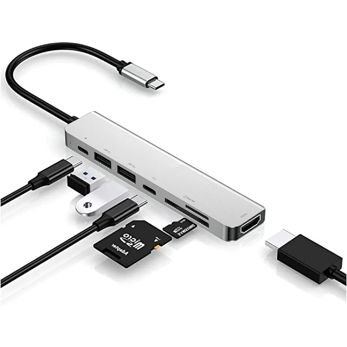 Dongle adaptateur hub USB C pour MacBook Air, MacBook Pro avec HDMI 4K 60Hz, alimentation 87W, 2 ports USB et lecteur de carte SD/TF