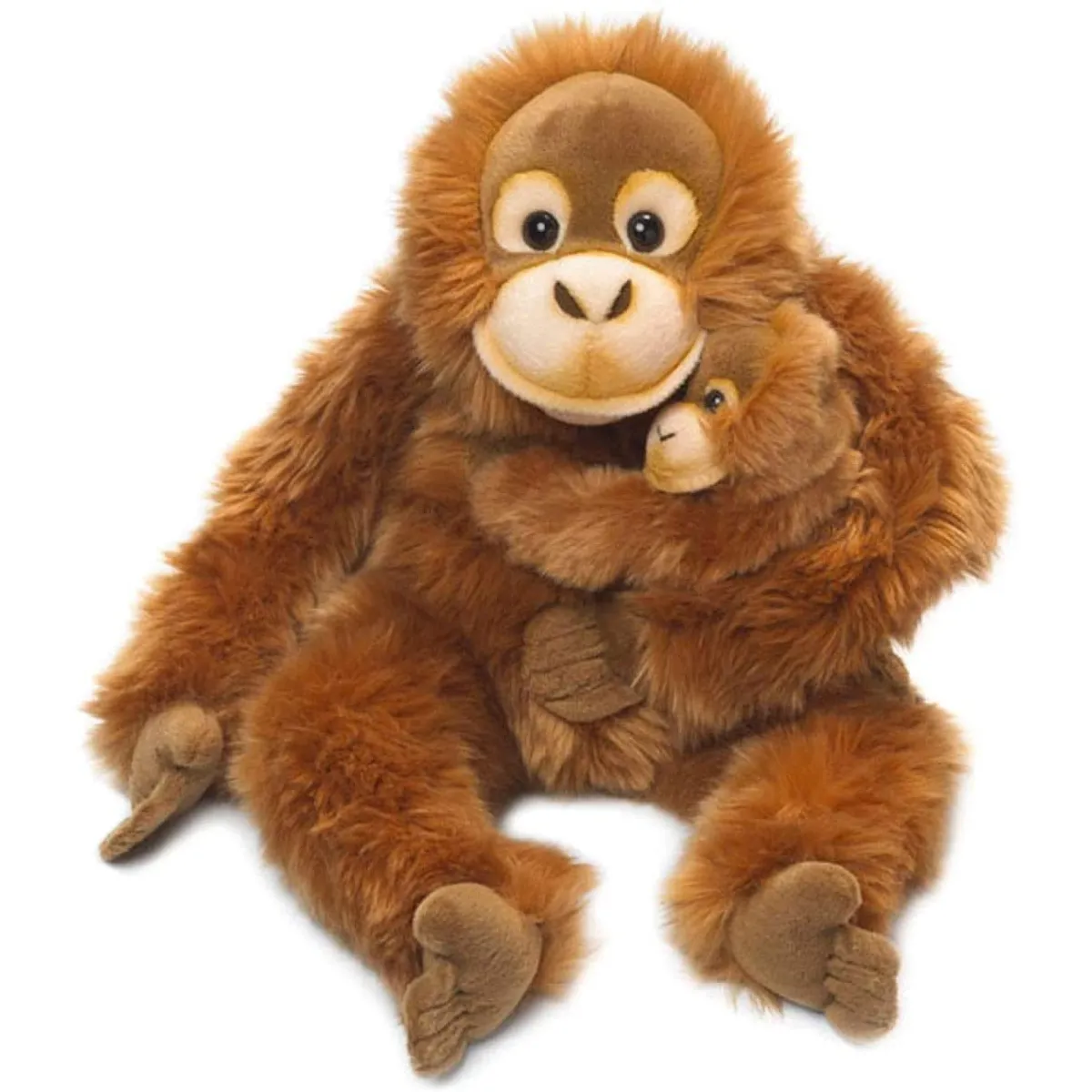 peluche Orang-Outan Maman et son Bébé de 25 cm marron