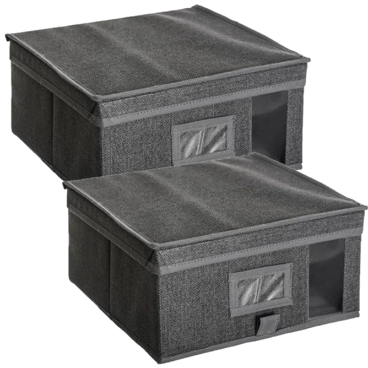 Lot de 2 Boites de rangement en tissus carrées aspect chiné - L. 30 cm x H. 15 cm - Gris chinée