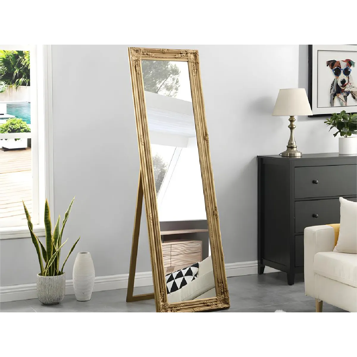 Miroir sur pied en bois d'eucalyptus - L. 50 x H. 170 cm - Doré - HONORE