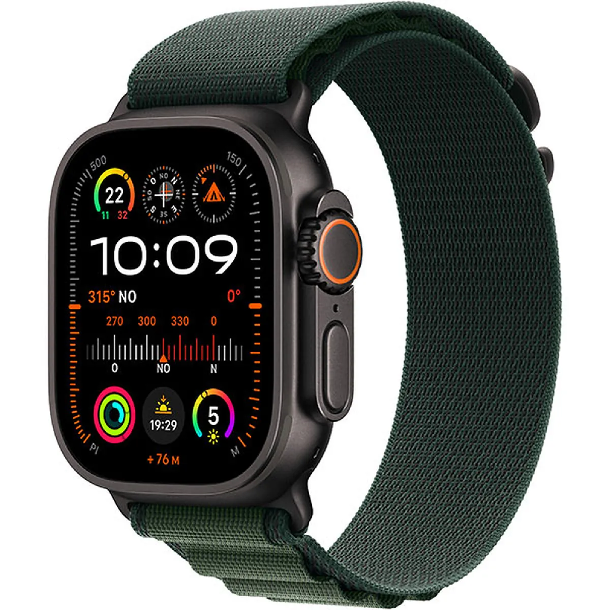 Apple Watch Ultra 2 GPS + Cellular 49 mm Titane Noir Bracelet Alpine Vert Foncé M