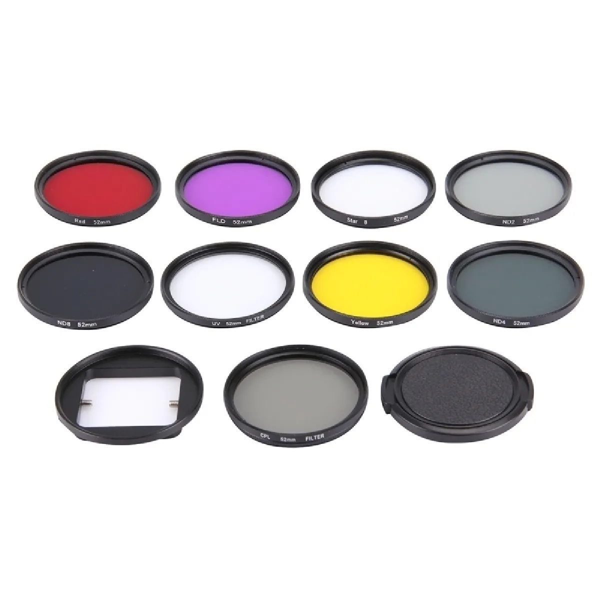 Filtre rouge et jaune Violet pour GoPro HERO4 / 3+ / 3 & Xiaomi Yi I / II 4K Sport Action Caméra 11 en 1 Professionnel 52mm à lentille CPL + UV + ND8 + ND4 + ND2 + étoile 8 + + + FLD / boîtier imperméable à l'eau adaptateur de protection