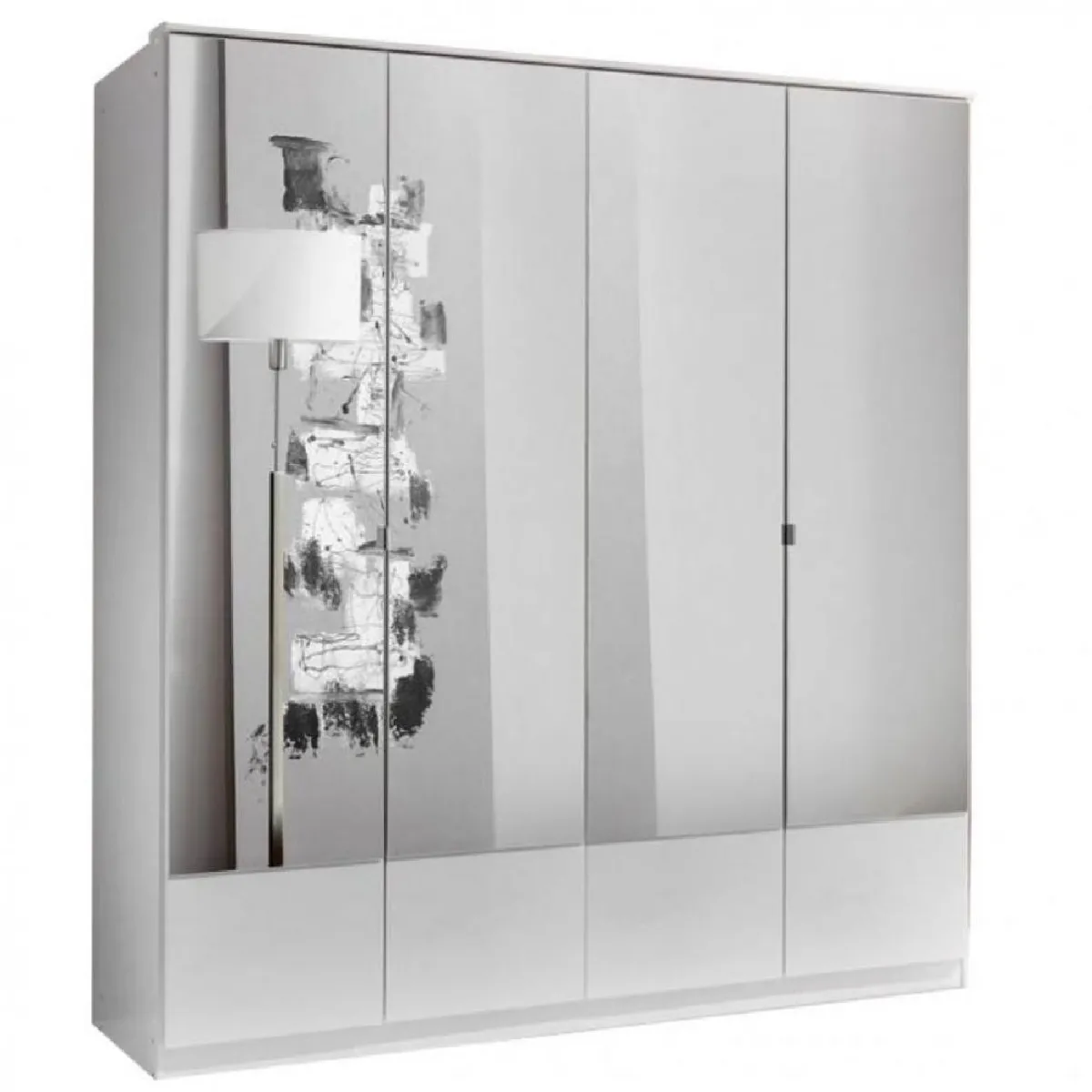 Armoire penderie DINGLE 4 portes miroirs largeur 179 blanche