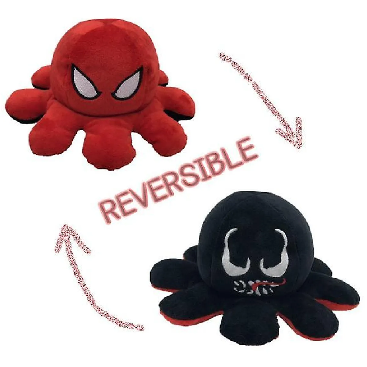 Poupée réversible, pieuvre en peluche (Spider-Man et Venom)