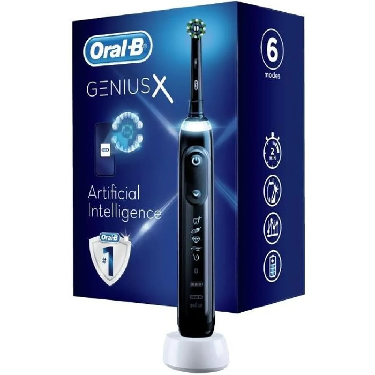 Brosse à Dents Électrique Rechargeable Oral-B Genius X - 1 Manche - Noir - 1 Brossette