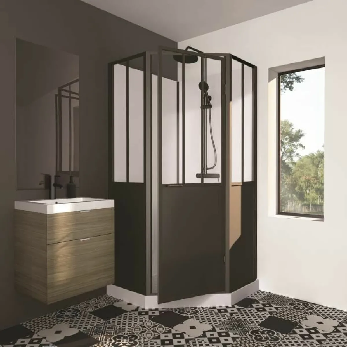 Cabine De Douche 100x100x220 - Style Indutriel - Noir