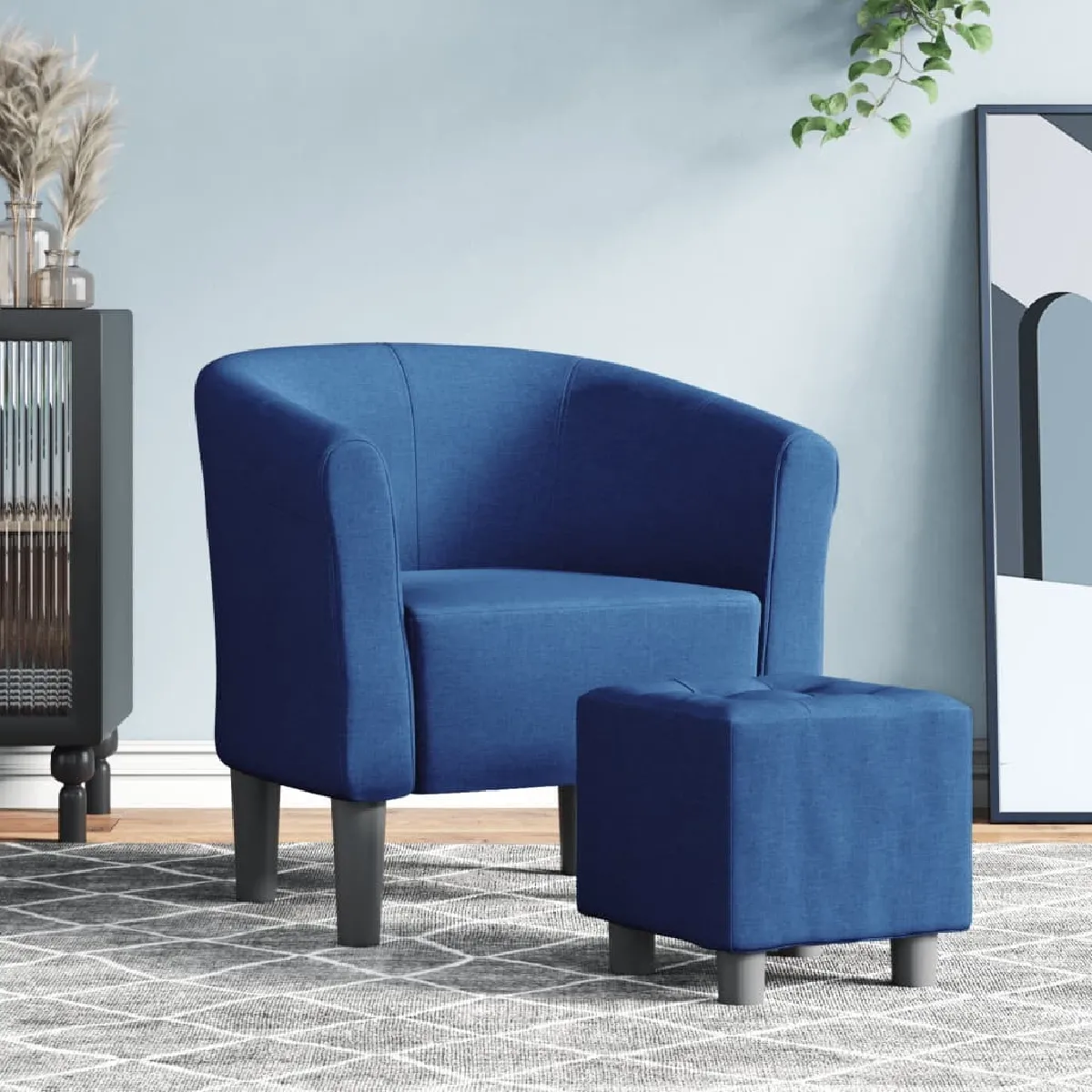 Fauteuil cabriolet et repose-pieds,Fauteuil luxe pour relax bleu tissu -MN12738