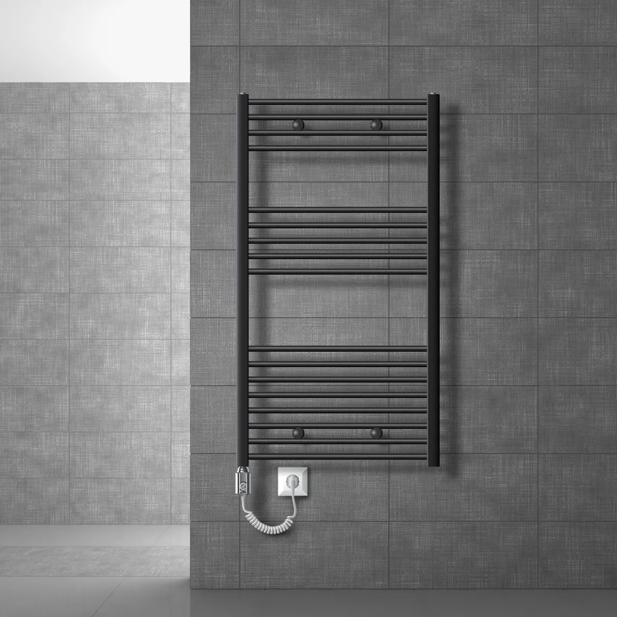 LuxeBath Radiateur électrique pour salle de bain Sahara 750x1200 mm Anthracite Raccord latéral droit & résistance 1200W Thermostat