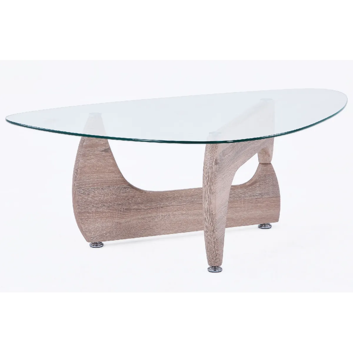 Table basse en verre avec pieds coloris chêne - Longueur 110 x Profondeur 70 x Hauteur 40 cm