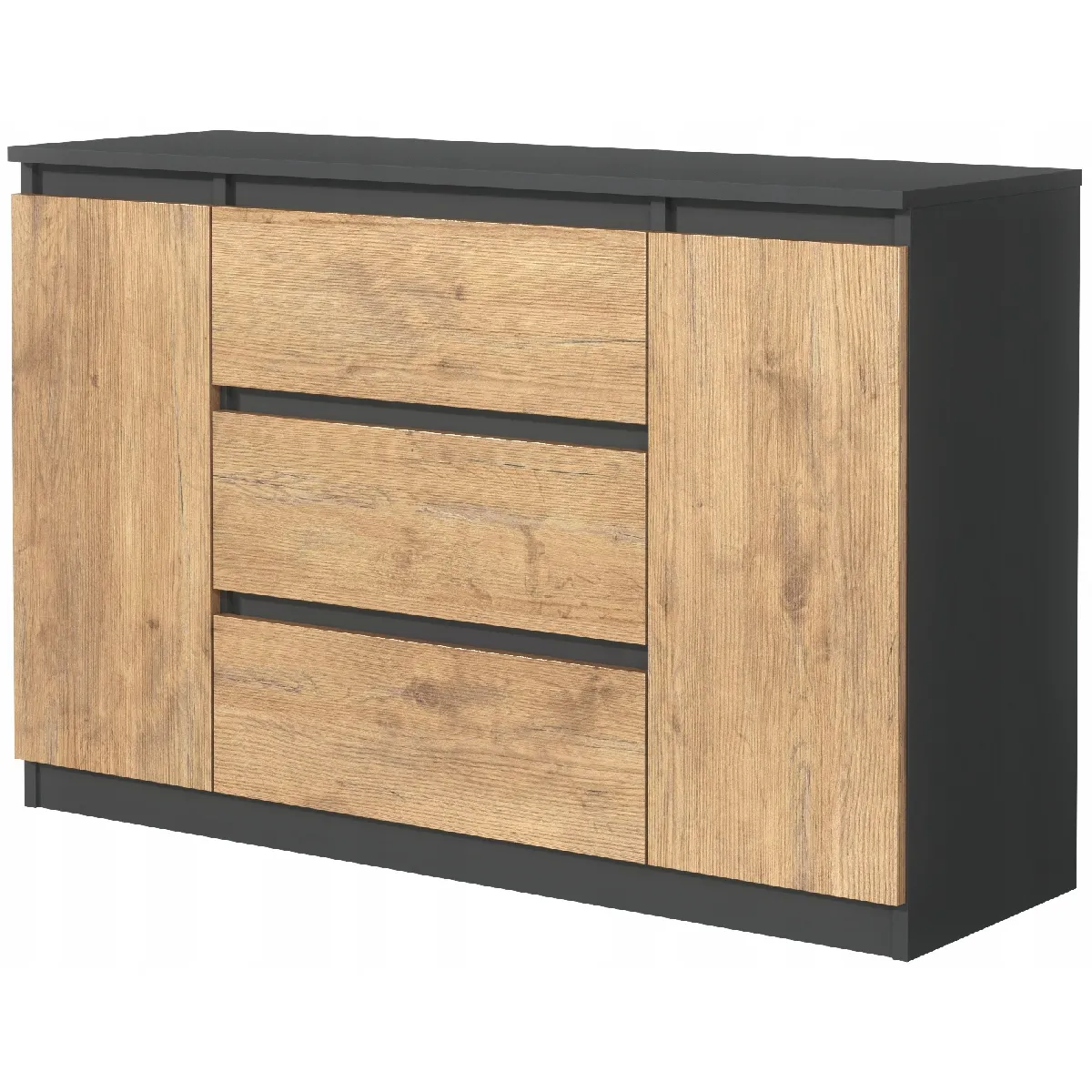 BEA BUFFET 120 CM GRIS ANTHRACITE ET BOIS SCIÉ AVEC 3 TIROIRS