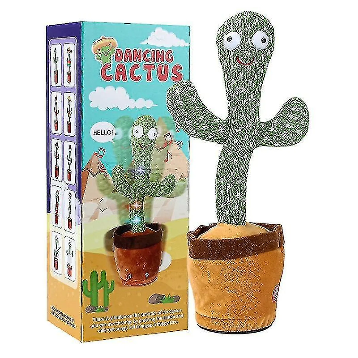 Jouet cactus dansant rechargeable USB avec 120 chansons + éclairage + enregistrement