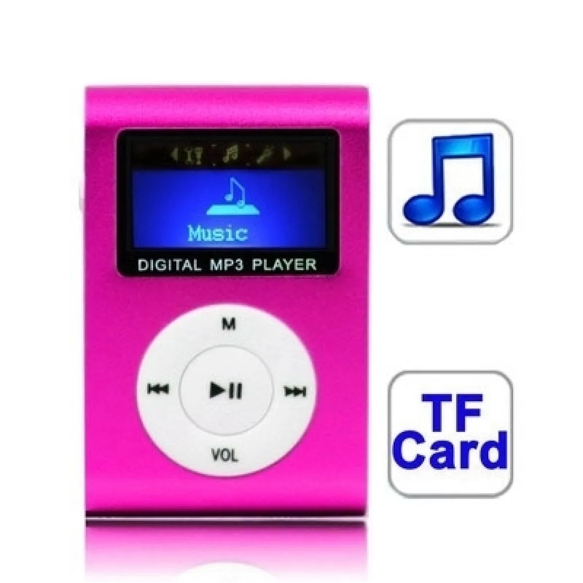 Lecteur MP3 Magenta de carte TF Micro SD MP3 avec écran LCD, clip en métal