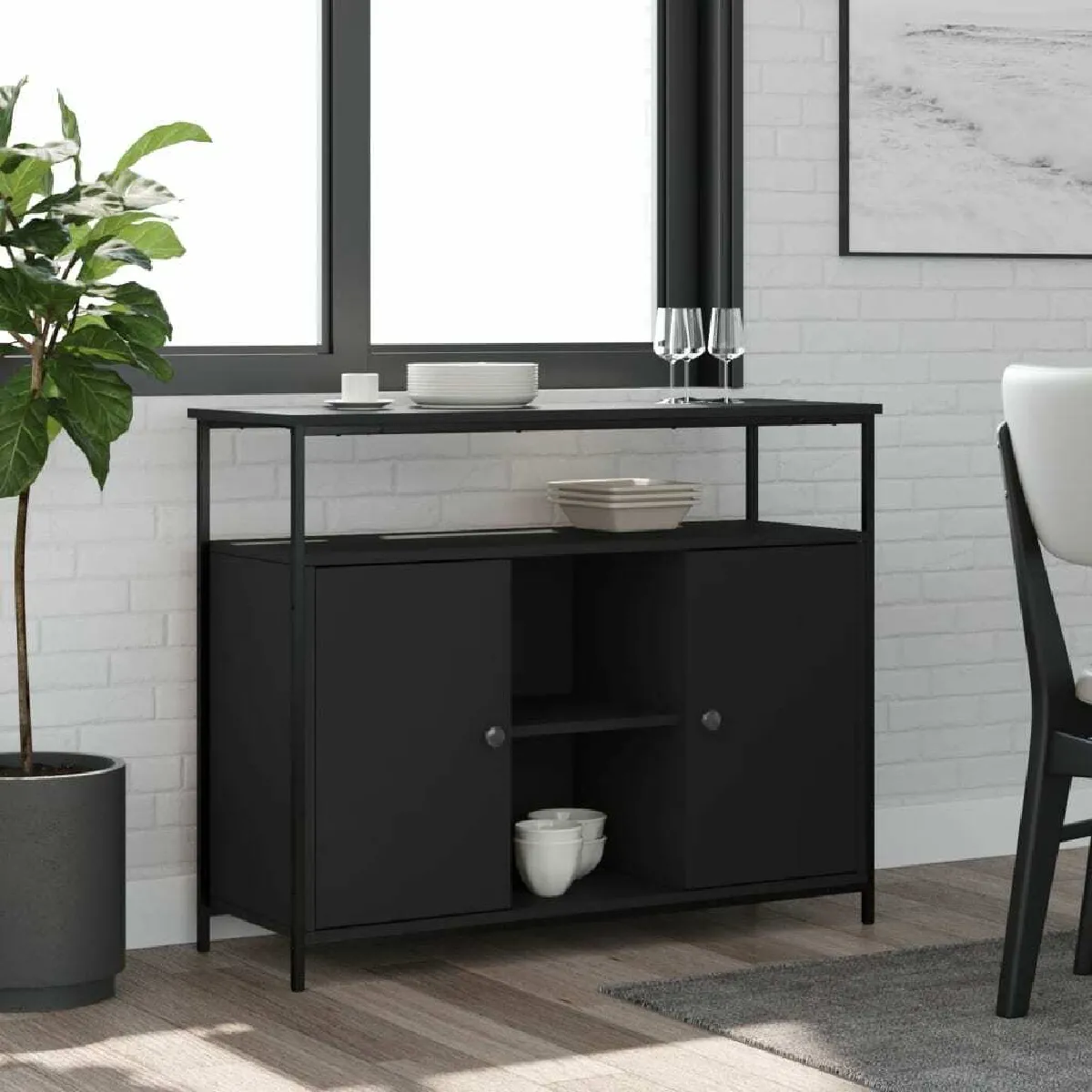 Buffet,Meuble de Rangement,commode pour salon,Cuisine noir 100x35x80 cm bois d'ingénierie -MN20990