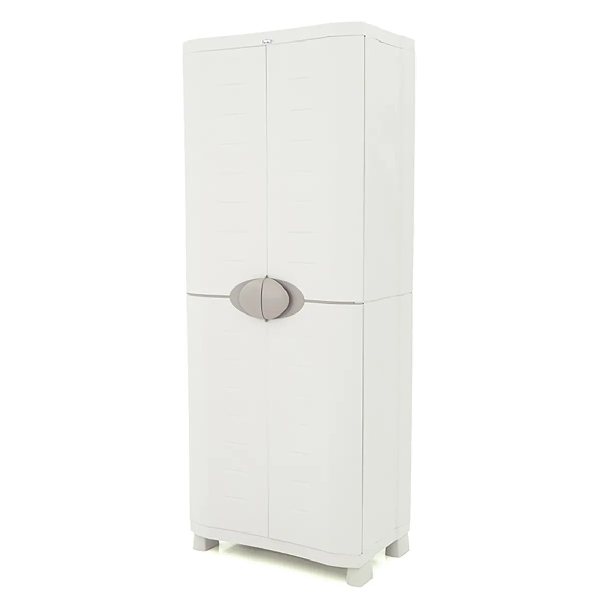 Armoire meuble de rangement 2 portes, intérieur/extérieur coloris beige - Longueur 70 x Profondeur 45 x Hauteur 184 cm