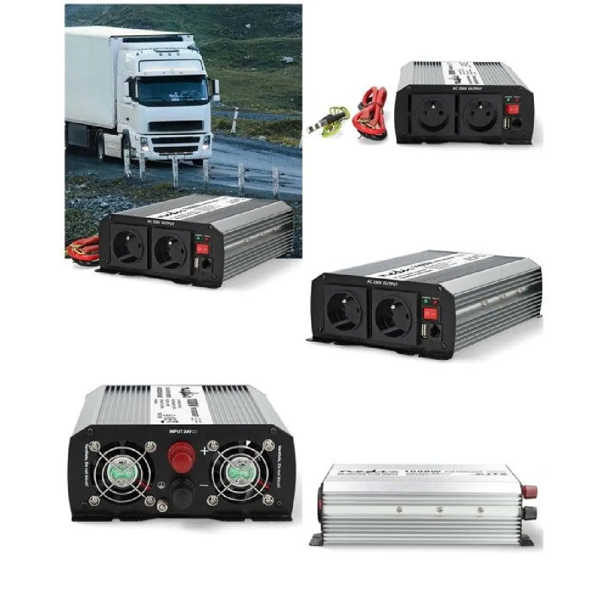 Convertisseur de tension 24 V DC modifiée onde sinusoïdale USB-A 230 V AC 50 Hz 1000W Puissance de sortie maximale 2000 W