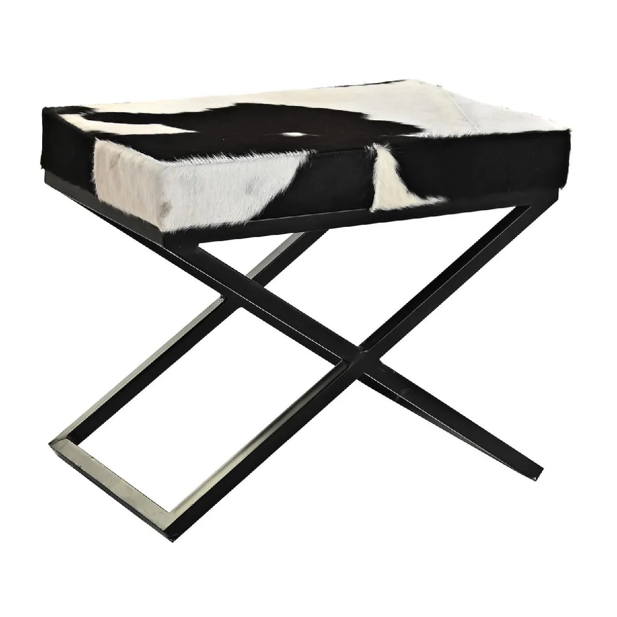 Banquette en métal et cuir coloris blanc, noir - longueur 60 x Profondeur 40 x hauteur 50 cm