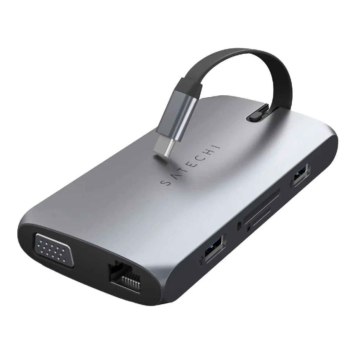 Hub USB-C vers HDMI 4K, VGA, Ethernet, 2 USB + 2 USB-C, carte Satechi Gris