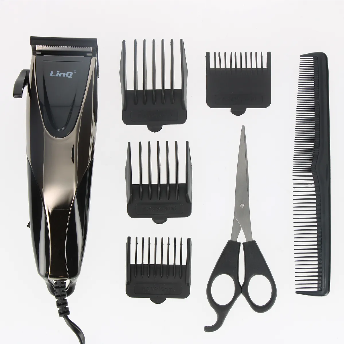 LinQ Tondeuse cheveux professionnelle filaire + 4 têtes de coupe clipsable Noir / Argent