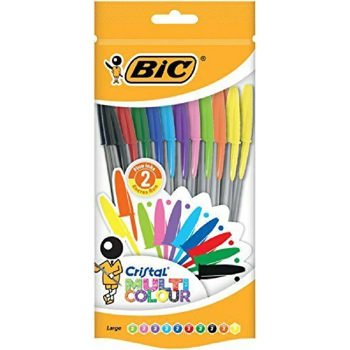 Bic Stylo bille Bic Cristal Multicolore, 0,6mm, assorties, sachet de 20