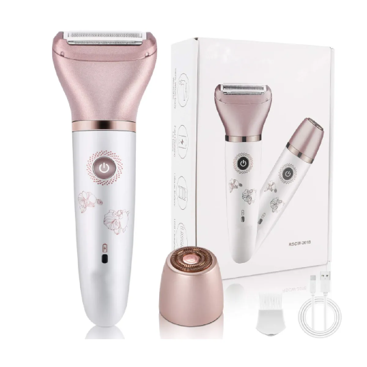 Rasoir électrique pour femme - Rasoir 2 en 1 pour le visage et le corps pour les femmes Bikini Jambes Aisselles Visage Humide et Sec Indolore(Or Rose)